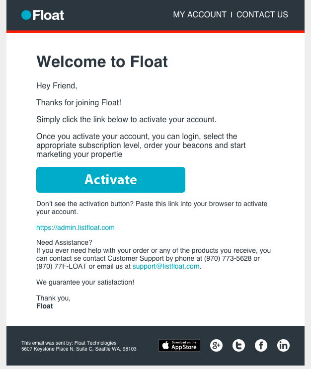Float Activation Email